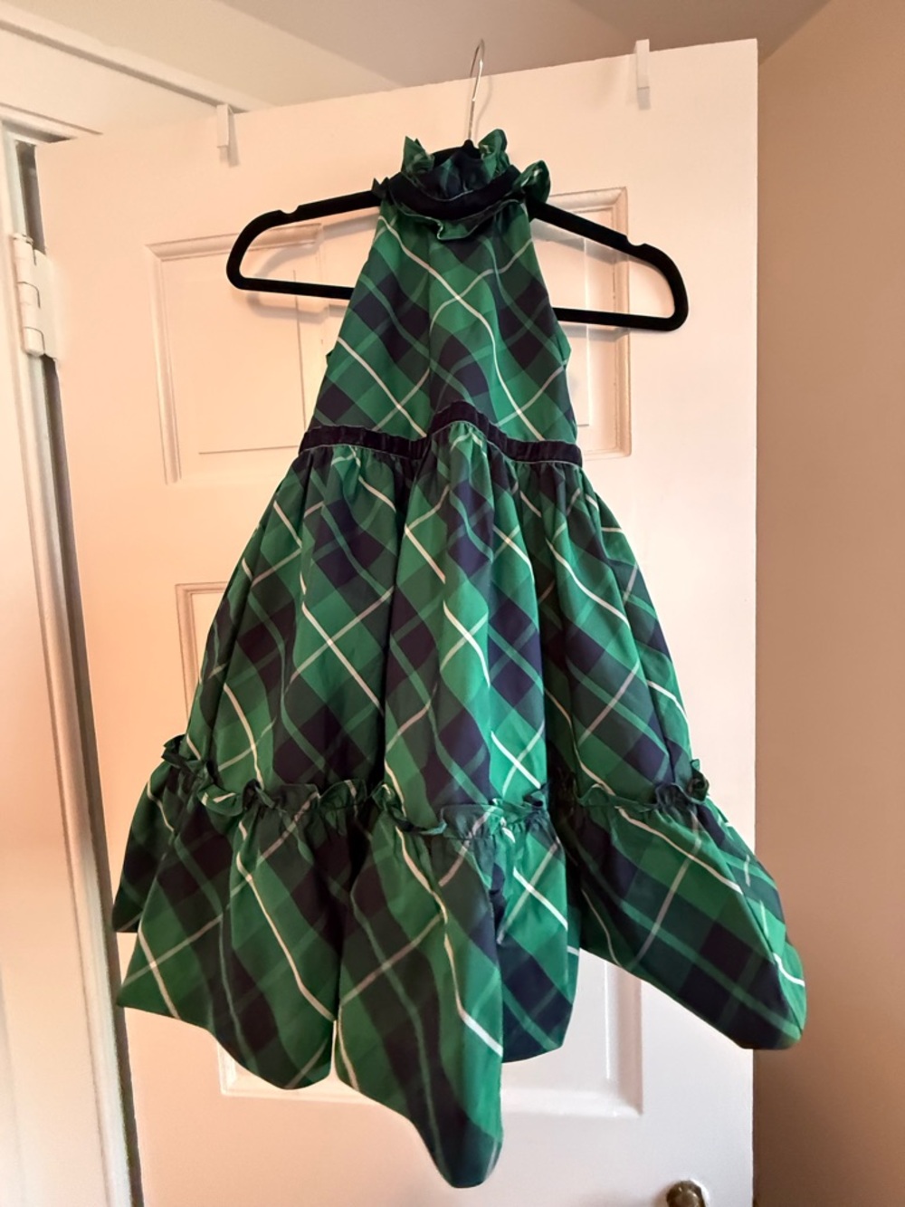 Janie and Jack Green Plaid Girls' Ruffle Halter Dress